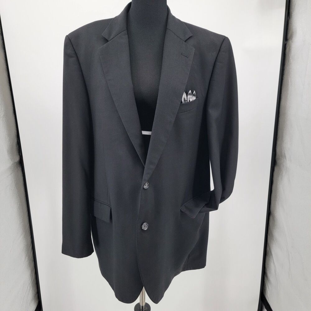 Alan Flusser Mens 46L Black Poly/Viscose Blend Pink Lined Sports Coat Blazer